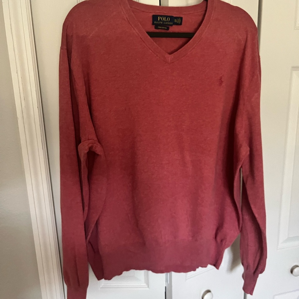 Polo by Ralph Lauren Men's Red V-Neck Sweater